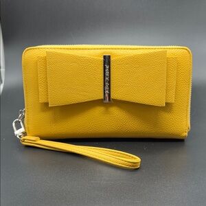 Betsey Johnson Yellow Leather Bow Wristlet Clutch